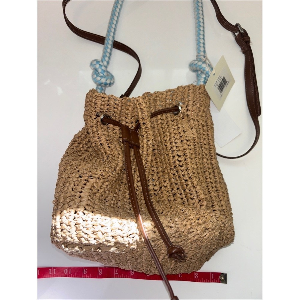Straw Drawstring Bucket Bag with Light Blue Rope Handle NWT NEW Sol and Mer - Picture 11 of 11